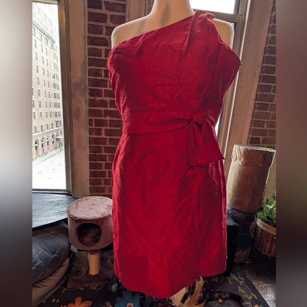 Donna Morgan Red Strapless Silk Dress Rockabilly Retro